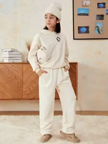 SHEIN Tween Boy Solid Thermal Lined Sweatpants - Apricot - View 3