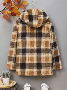 SHEIN Tween Boy Plaid Pattern Button Front Hooded Teddy Coat & Scarf - Multicolor - View 10