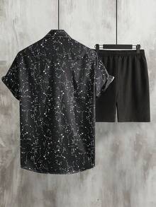 Manfinity 男士潑墨圖案襯衫&腰部抽繩短褲不帶T恤 - 黑色 - 查看 2