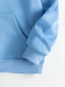 SHEIN 少女字母图案拉链保暖连帽衫 - 藍色 - 查看 5