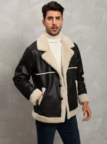 休閒口袋 前紐扣撞色男士外套 - 黑色 - 查看 6