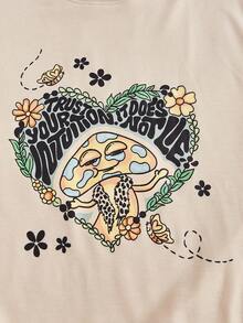 Atosha Heart & Floral Print Drop Shoulder Sweatshirt - Apricot - View 4