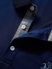 Manfinity Homme Men Horse Print Contrast Trim Polo Shirt - Blue - View 4