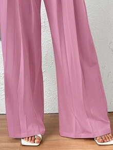 High Waist Plicated Detail Wide Leg Pants - Pink - View 3
