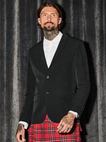 Manfinity VCAY 男士素色單排釦西裝外套 - 黑色 - 查看 6