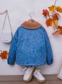 SHEIN 女小童羊絨領口毛絨內襯夾克 - 藍色 - 查看 2