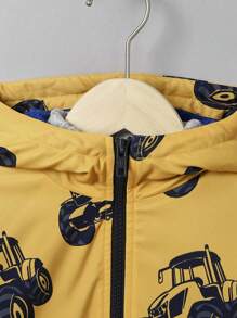 SHEIN Young Boy Car Print Teddy Lined Hooded Coat - Yellow - View 5