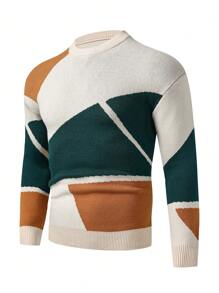 Manfinity Homme 男士撞色落肩袖套頭毛衣 - 杏色 - 查看 1