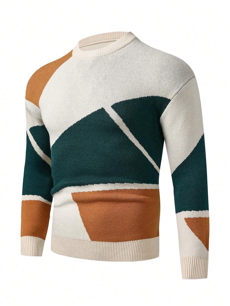 Manfinity Homme 男士撞色落肩袖套頭毛衣 - 杏色 - 查看 1