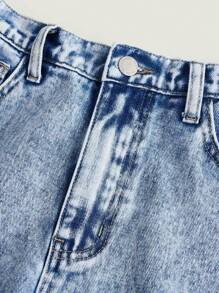 SHEIN 青少年女孩漂白水洗破洞直筒牛仔褲 - 淺色水洗藍 - 查看 4