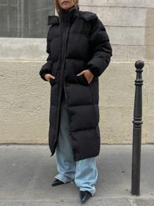 DAZY Áo khoác phao trùm đầu có khóa kéo túi dày, quần áo mùa đông cho nữ, áo khoác mùa đông cho nữ - màu đen - Xem 4