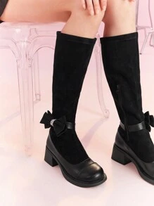 SheIn MOD 女士秋冬優雅搭扣裝飾黑色時尚靴子 - 黑色 - 查看 5