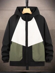 Manfinity Hypemode Loose Fit Men's Colorblock Hooded Jacket - Black - View 1