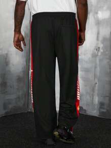 Manfinity VCAY Men Plus Letter Graphic Contrast Side Seam Pants - Black - View 2