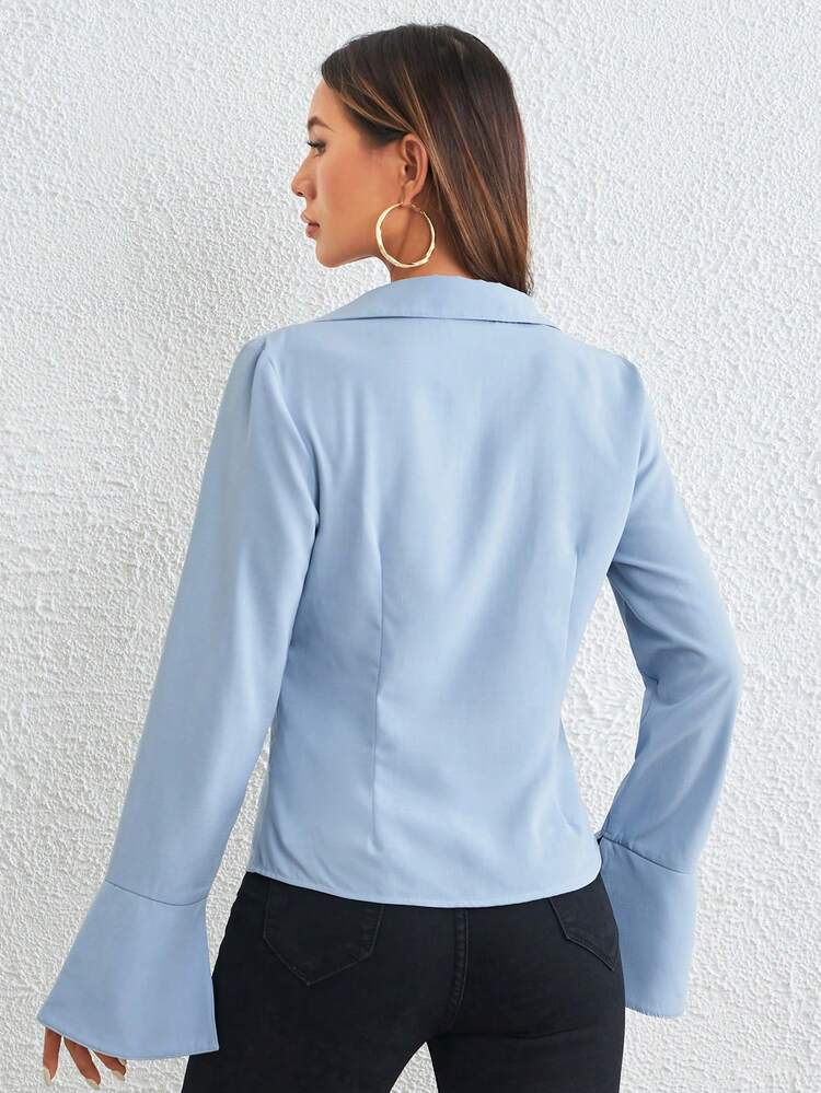 Twist Front Split Flare Sleeve Top