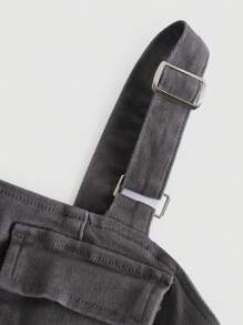 SHEIN Teen Girl Flap Pocket Overall Denim Dress - Grey - View 4