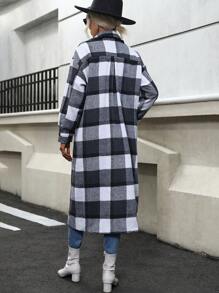 SHEIN Unity Buffalo Plaid Drop Shoulder Flap Pocket Overcoat - Multicolor - View 2