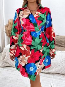 Celure Plus Floral Print Knot Side Wrap Dress