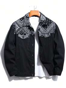 Manfinity Men Paisley Scarf Print Denim Jacket Without Tee - Black - View 1