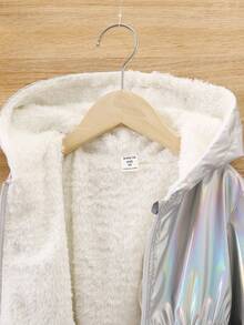 SHEIN Young Girl Holographic Thermal Lined Hooded Coat - Silver - View 4