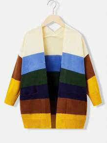 SHEIN Cô Gái Trẻ Khối màu Túi đôi Áo len Mở - Nhiều màu - Xem 1