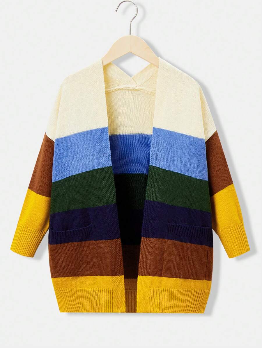 SHEIN Cô Gái Trẻ Khối màu Túi đôi Áo len Mở - Nhiều màu - Xem 1