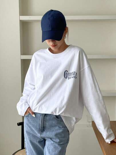 DAZY Slogan Graphic Drop Shoulder Tee CHALLENCE YOURSELF INSPIRATIONIS BASED ON ART ART IS EQUAL TO EVERYONE BETTER WE HAVE THE RIGHT TO ENJOY ART 1988