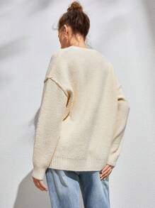 Anewsta 落肩开衩下摆针织套头衫秋冬毛衣 - 杏色 - 查看 2