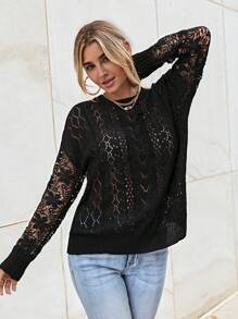 SHEIN Privé كنزة صوف منسوج بفتحات صغيرة منخفض الاكتاف