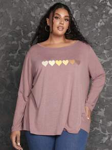 SHEIN CURVE+ 大碼愛心圖案T恤 - 彩色 - 查看 4