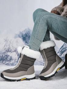 Women's Winter Snow Boots With Plush Lining - Grey - View 3