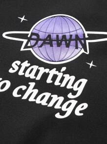 Manfinity LEGND Men's Loose Fit Letter Graphic Colorblock Drop Shoulder Jacket - Black - View 6