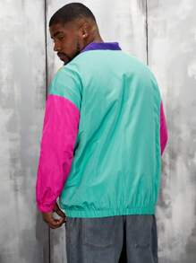 EASEVO 宽松版型男式大码拼色拉链夹克 - 彩色 - 查看 2