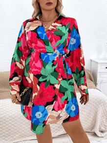 Celure Plus Floral Print Knot Side Wrap Dress