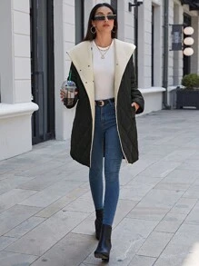 EURMUSE Mantel mit Wasserfall Kragen, Teddy Futter, - Schwarz - Übersicht 4