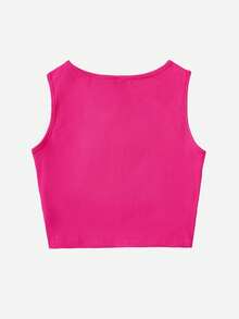 青少年女孩標語圖案短款背心 - 玫紅色 - 查看 2