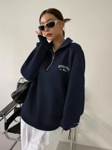 DAZY 女式休闲半拉链套头衫，保暖内衬，街头风格，秋冬