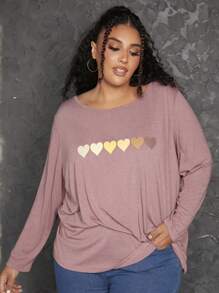 SHEIN CURVE+ 大碼愛心圖案T恤 - 彩色 - 查看 1