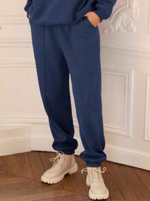 SHEIN Frenchy 斜口袋衛褲 - 藏蓝色 - 查看 4