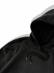 SHEIN Unity 恐龍印花袋鼠口袋抽繩保暖連帽衫 - 黑色 - 查看 3