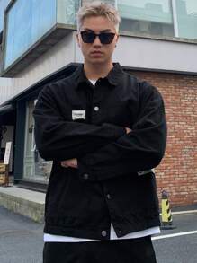 DAZY 男士字母贴布细节双口袋夹克商务装 - 黑色 - 查看 5
