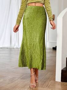 SHEIN Privé 素色魚尾裙下擺褶皺半身裙