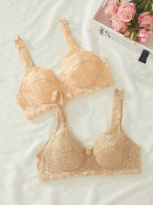2pcs Floral Lace Underwire Bra Lingerie - Multicolor - View 3
