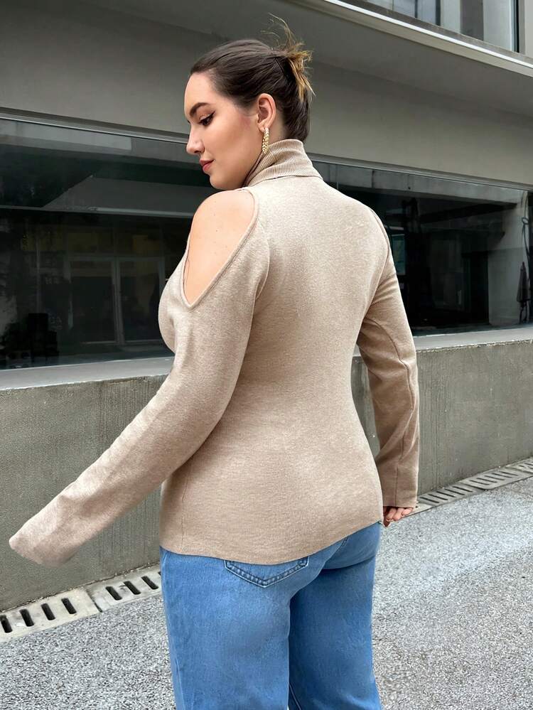Plus Turtleneck Cold Shoulder Sweater
