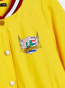 SHEIN EZwear 秋冬加字母图案条纹插肩袖运动夹克 - 黃色 - 查看 4