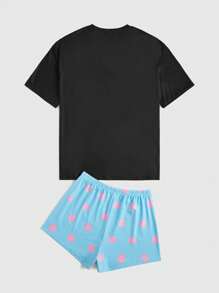 ROMWE Kawaii 卡通圖案 T 恤和短褲睡衣套裝 - 彩色 - 查看 2