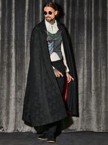 GENTILAND Men Floral Jacquard Chain Detail Cape - Black - View 6