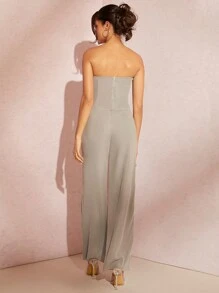 SHEIN BAE 素色抹胸上衣&闊腿褲 - 淺灰色 - 查看 2