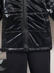 Young Boy Zip Up Hooded Padded Coat - Black - View 4