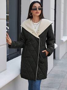 EURMUSE Mantel mit Wasserfall Kragen, Teddy Futter, - Schwarz - Übersicht 6